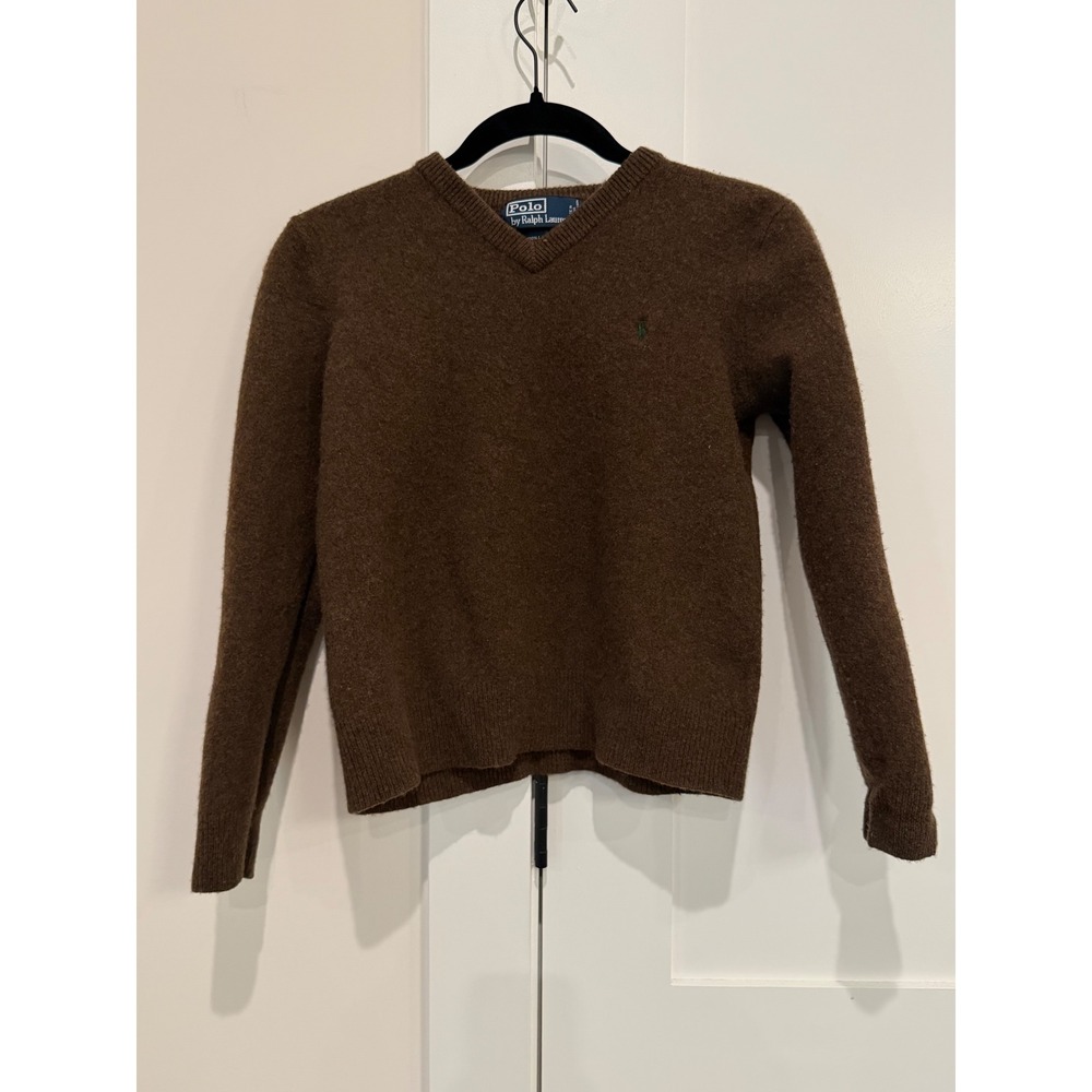 Polo Ralph Lauren V-Neck Sweater Women Small Brown EUC Vintage Preppy Wool